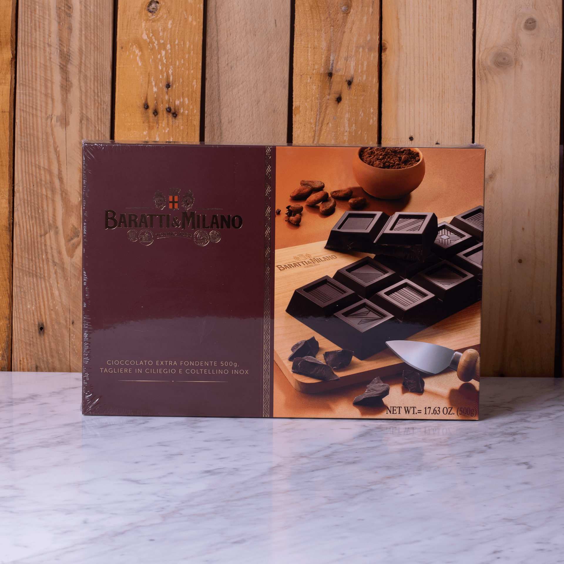 Blocco Cioccolato 50% Tagliere Legno e Coltellino