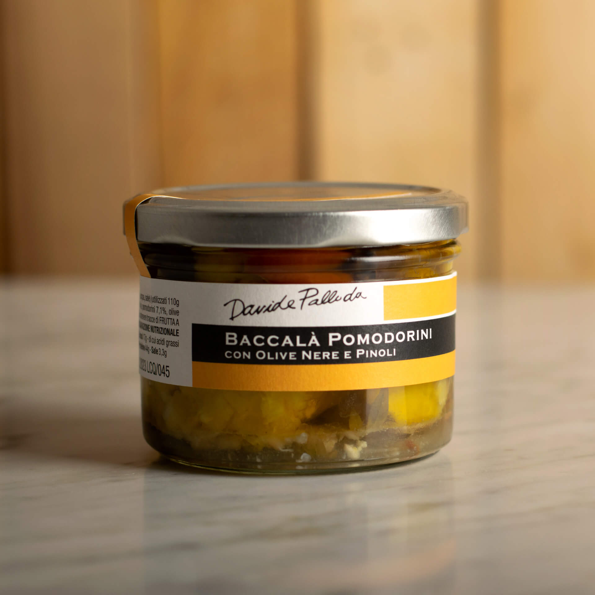 Baccalà pomodorini con olive nere e pinoli 210g