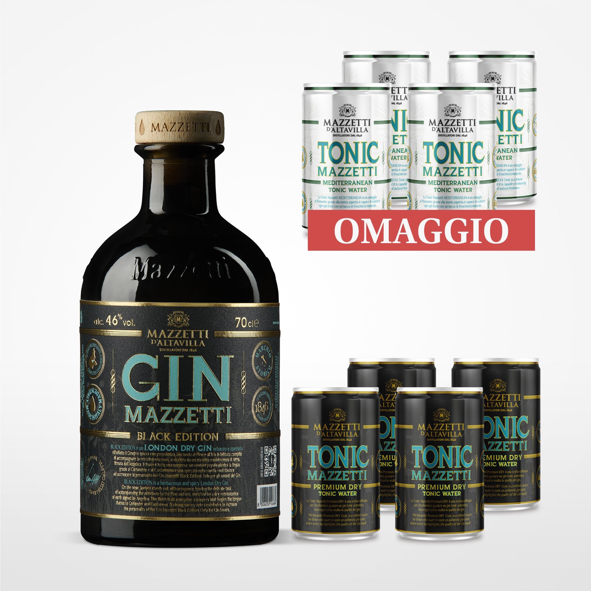 Kit Mazzetti Gin BLACK + toniche premium dry + OMAGGIO