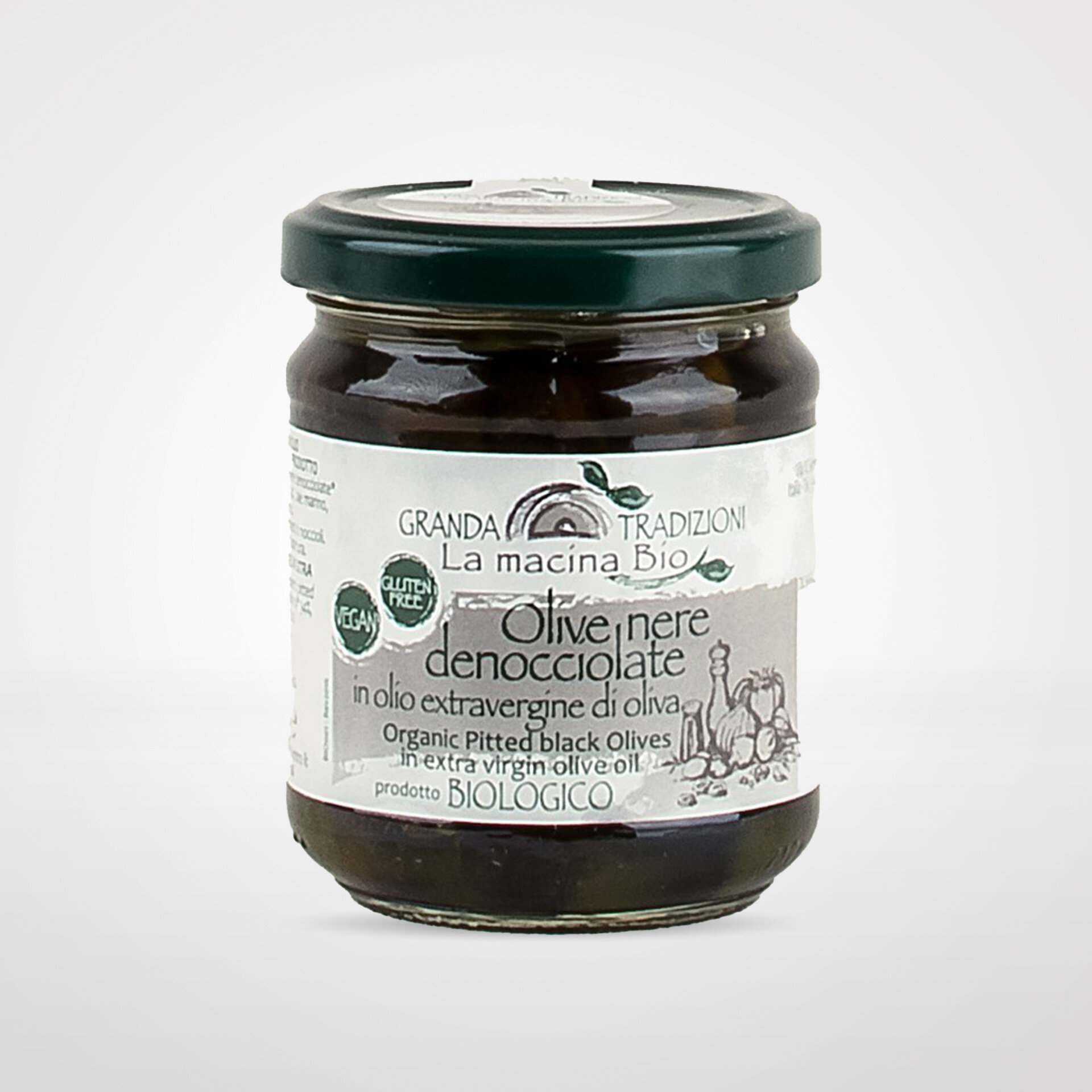 Organic Pitted Black Olives in Extra Virgin Olive Oil